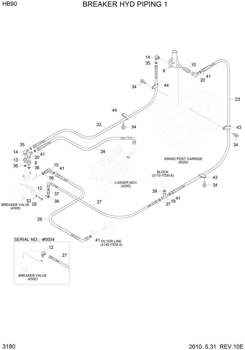 Схема запчастей Hyundai HB90 - BREAKER HYD PIPING 1 