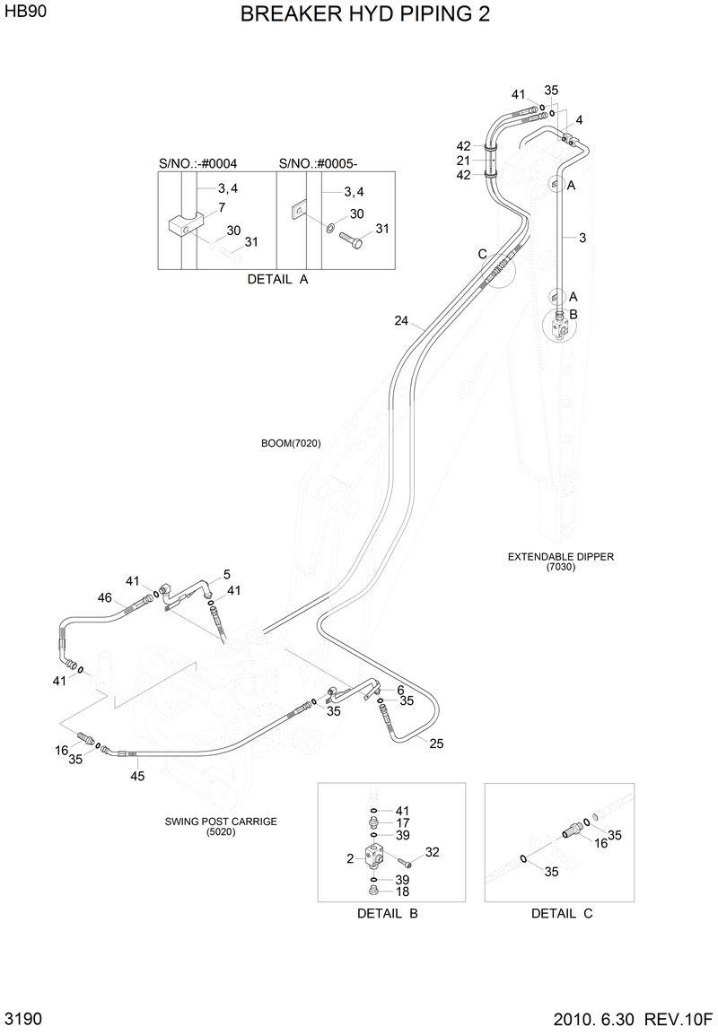 Схема запчастей Hyundai HB90 - BREAKER HYD PIPING 2 