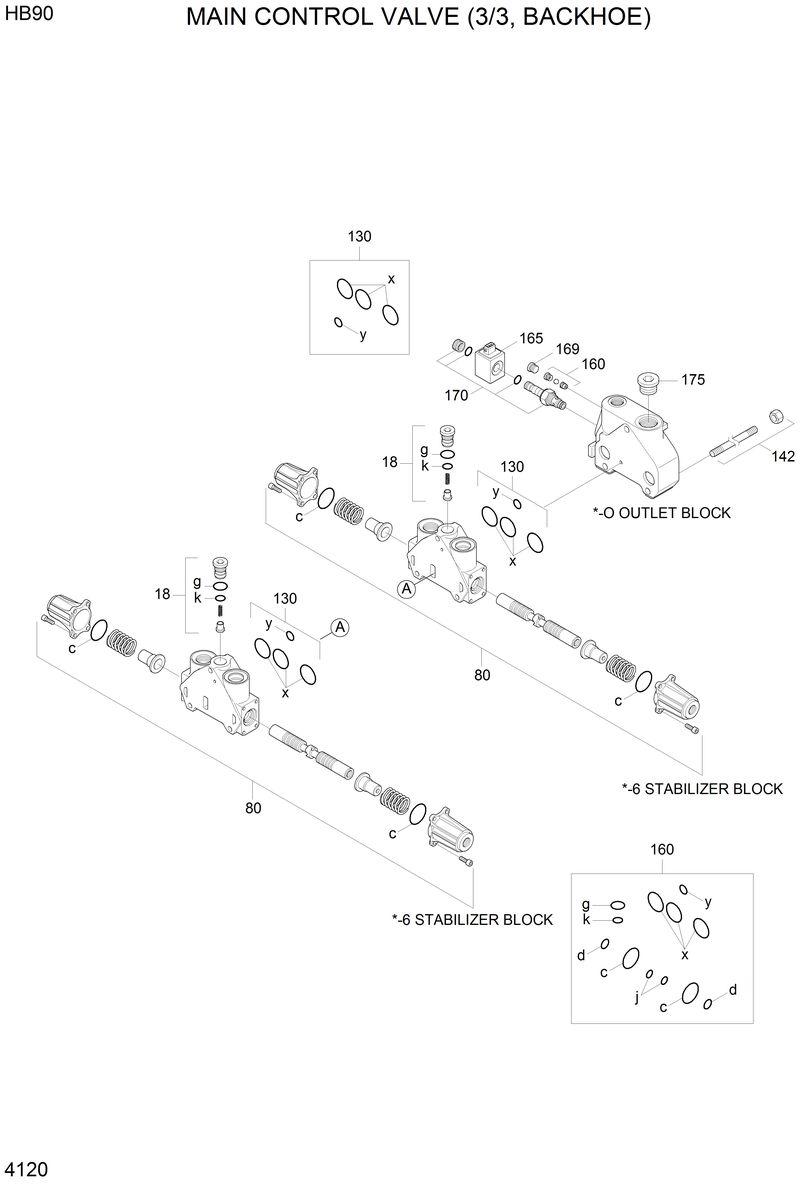 Схема запчастей Hyundai HB90 - MAIN CONTROL VALVE (3/3, BACKHOE) 