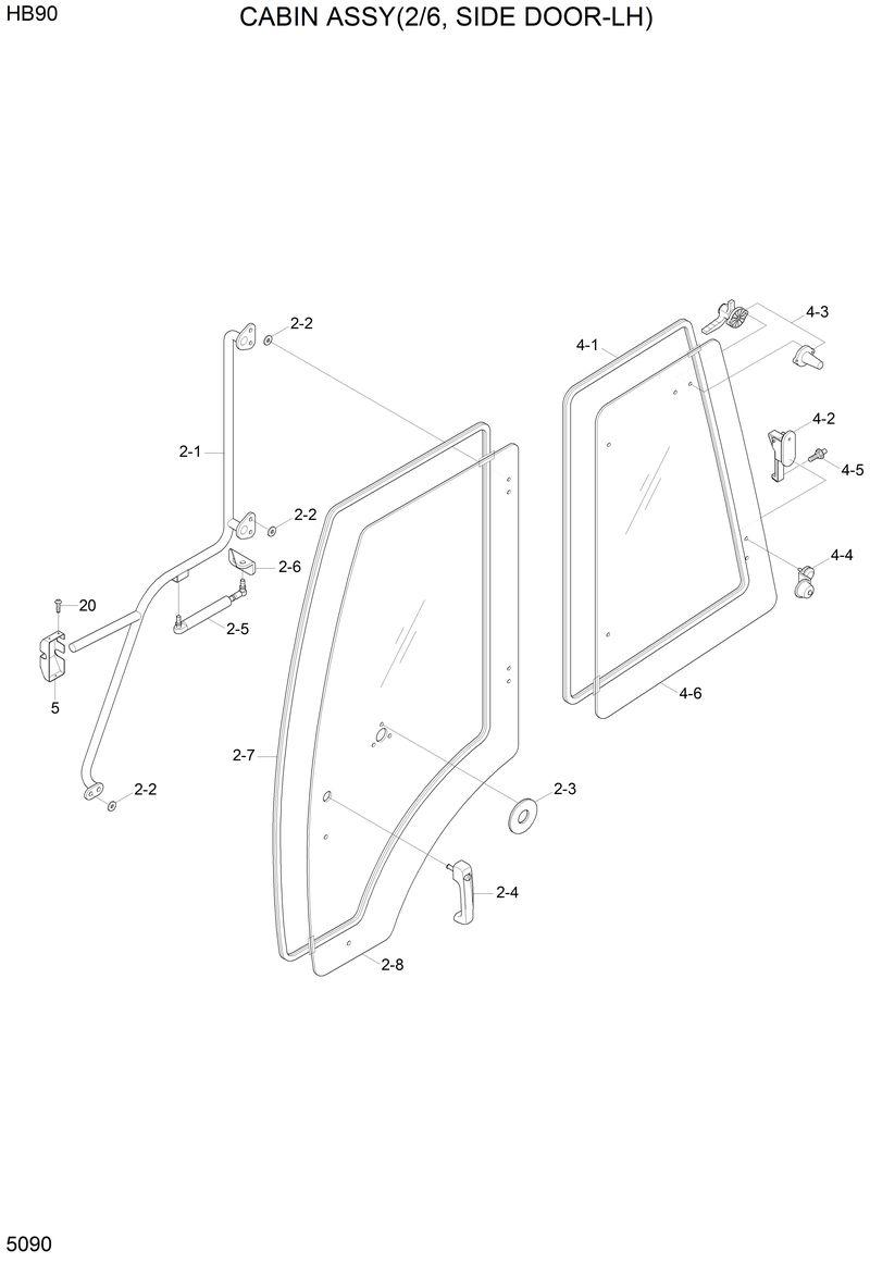 Схема запчастей Hyundai HB90 - CABIN ASSY(2/6, SIDE DOOR-LH) 