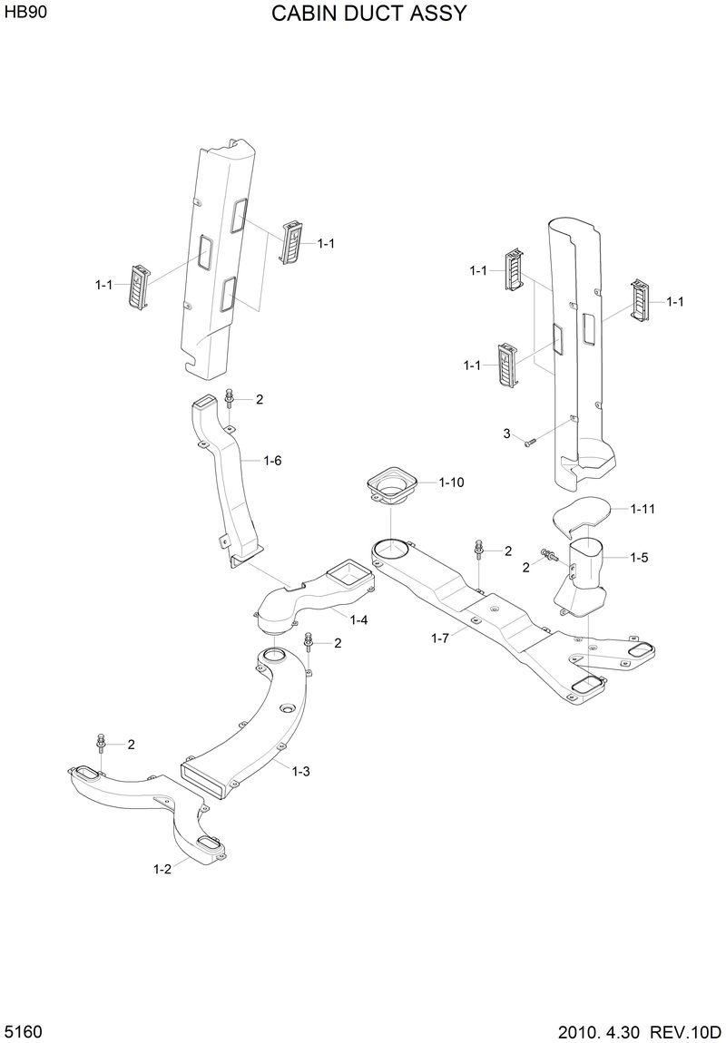 Схема запчастей Hyundai HB90 - CABIN DUCT ASSY 