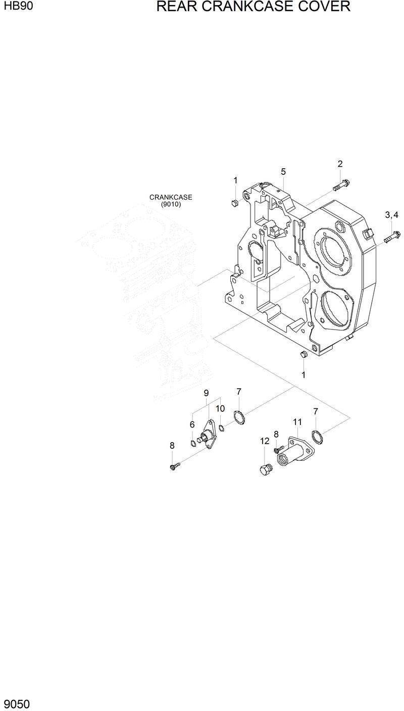 Схема запчастей Hyundai HB90 - REAR C/CASE COVER 