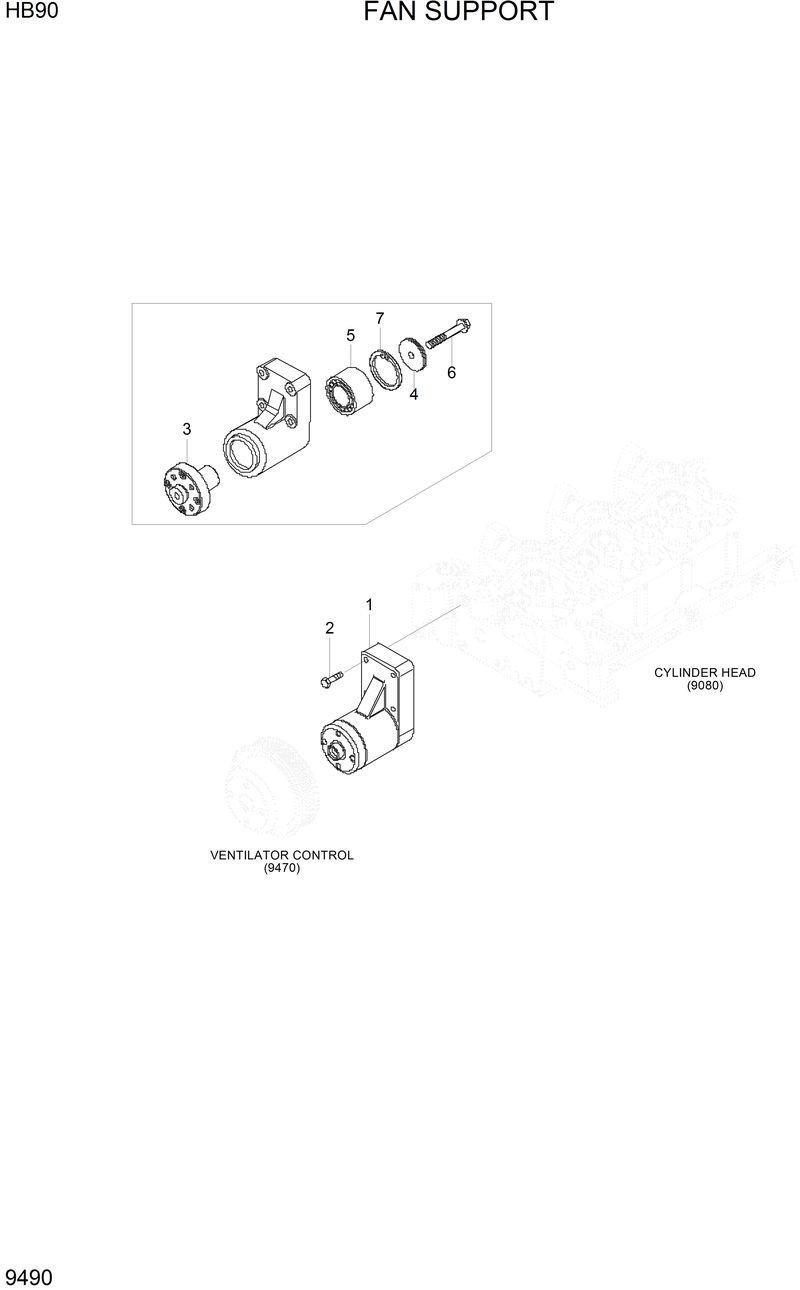 Схема запчастей Hyundai HB90 - FAN SUPPORT 