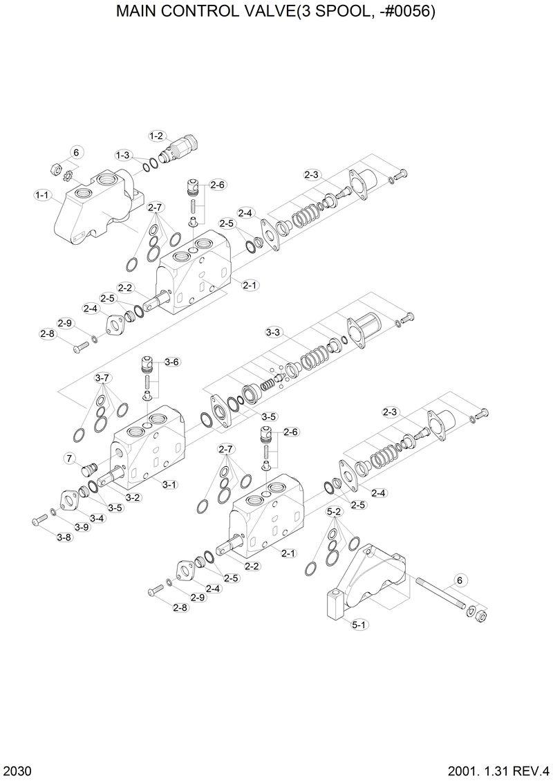 Схема запчастей Hyundai H70 - MAIN CONTROL VALVE(3 SPOOL, -#0056) 