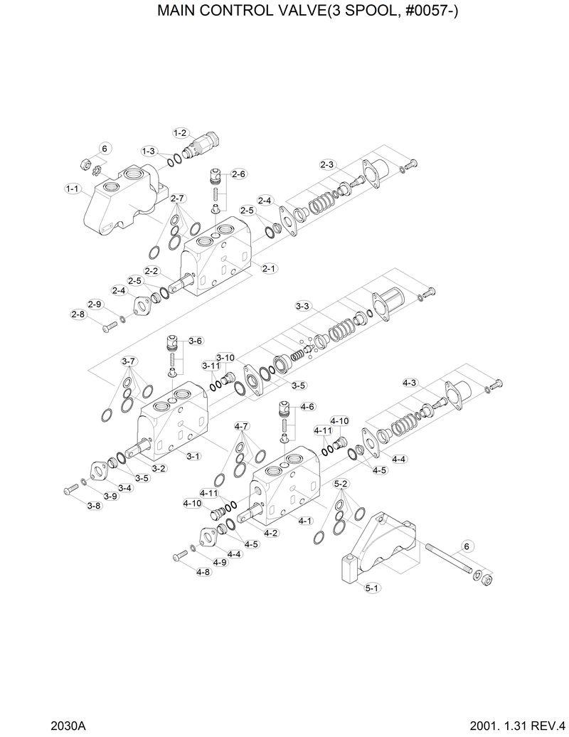 Схема запчастей Hyundai H70 - MAIN CONTROL VALVE(3 SPOOL, #0057-) 