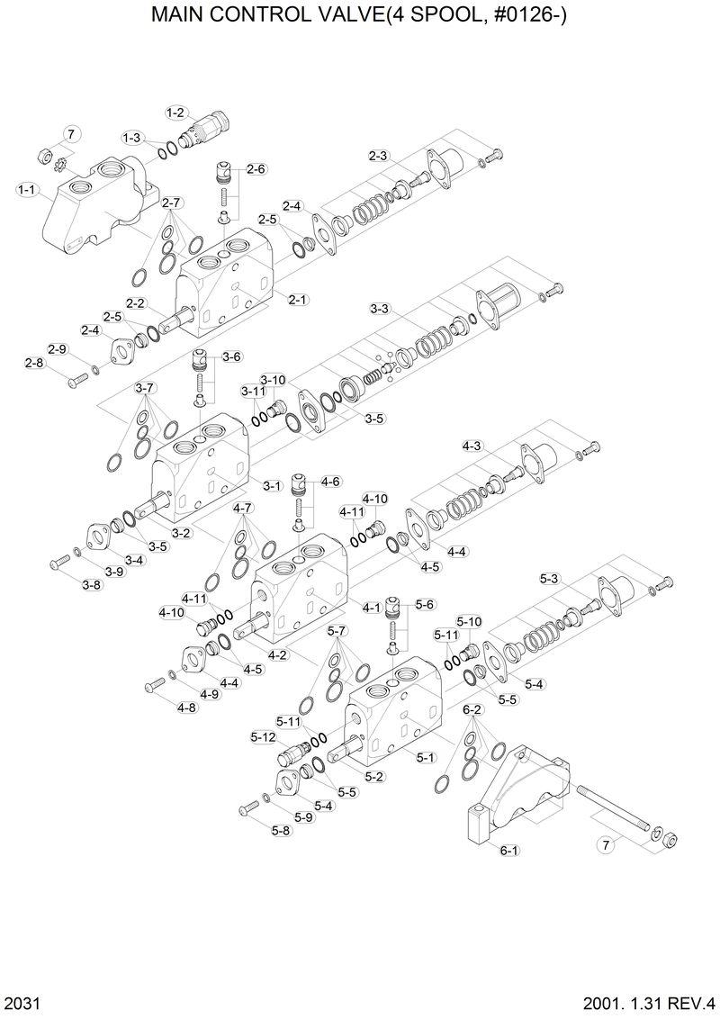 Схема запчастей Hyundai H70 - MAIN CONTROL VALVE(4 SPOOL, #0126-) 