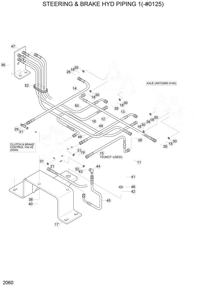 Схема запчастей Hyundai H70 - STEERING &amp; BRAKE HYD PIPING 1(-#0125) 