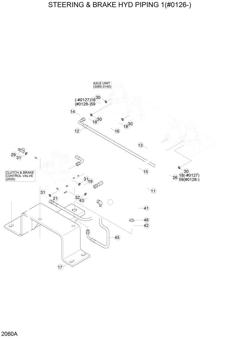 Схема запчастей Hyundai H70 - STEERING &amp; BRAKE HYD PIPING 1(#0126-) 