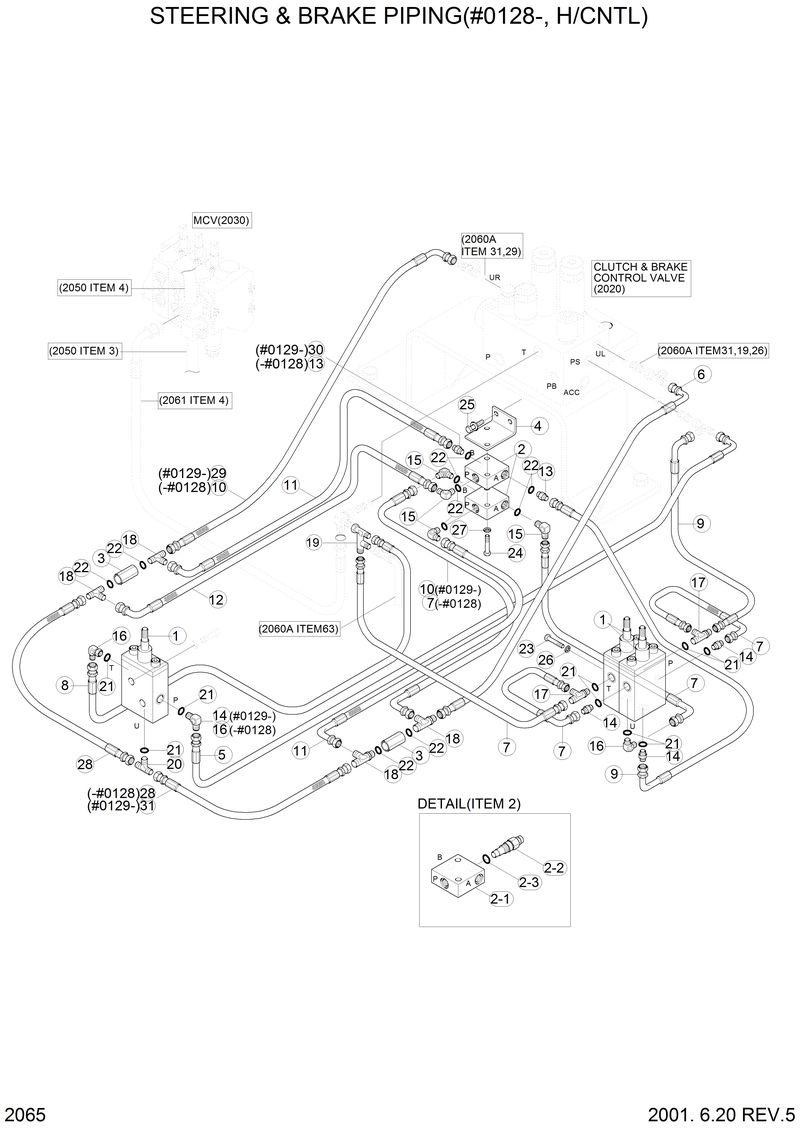 Схема запчастей Hyundai H70 - STEERING &amp; BRAKE PIPING(#0128-, H/CNTL) 