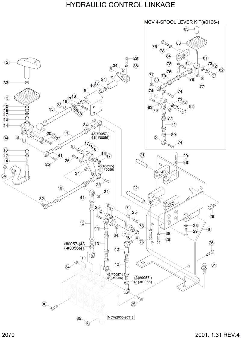 Схема запчастей Hyundai H70 - HYDRAULIC CONTROL LINKAGE 