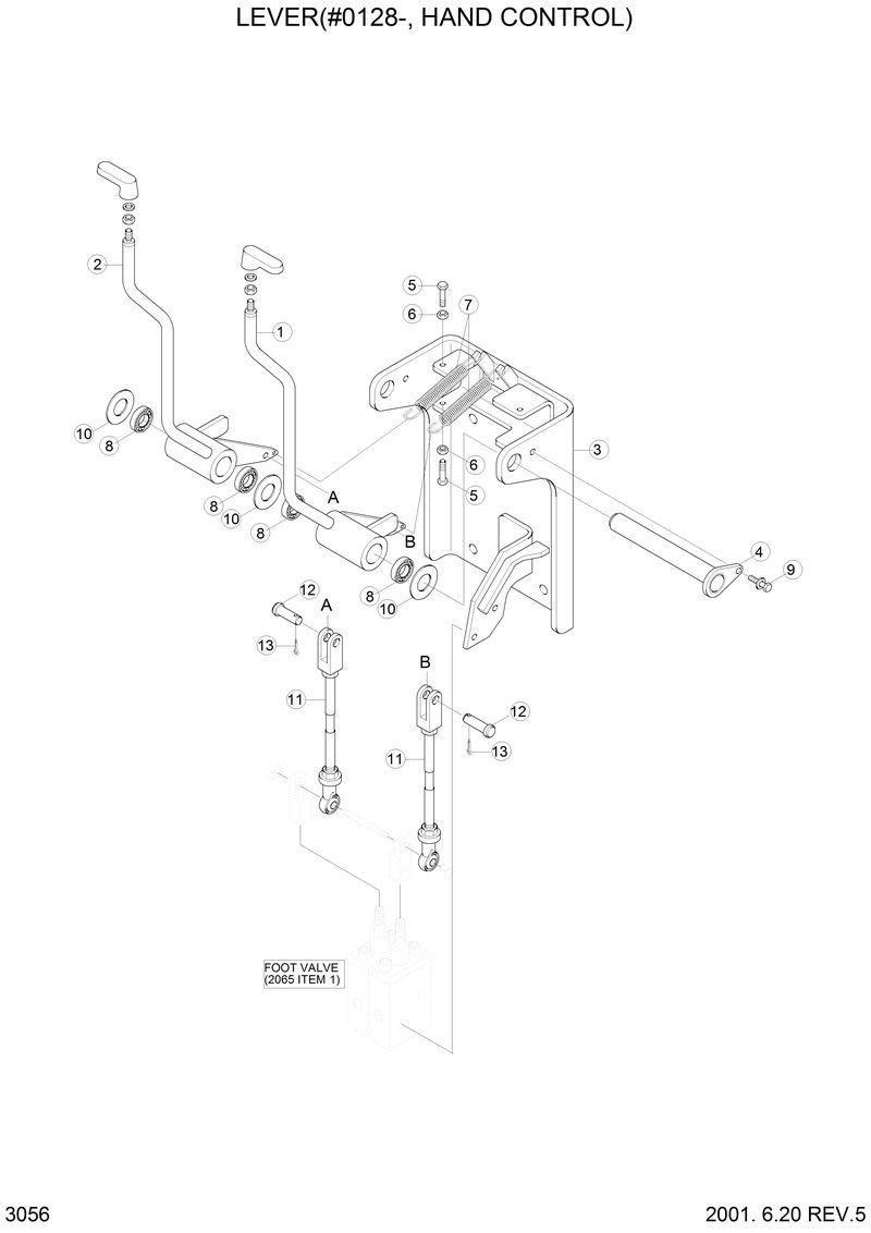 Схема запчастей Hyundai H70 - LEVER(#0128-, HAND CONTROL) 