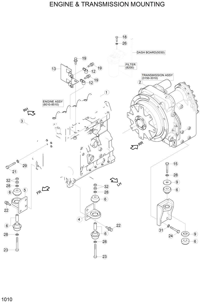 Схема запчастей Hyundai H80 - ENGINE MOUNTING 