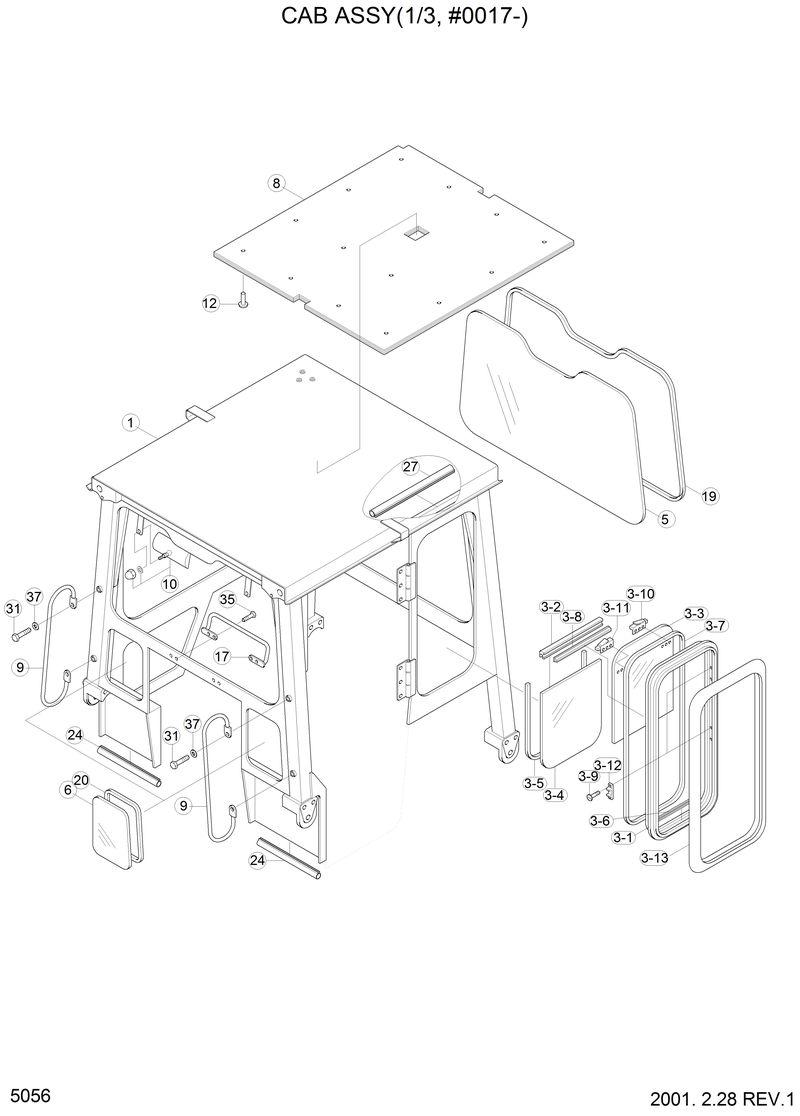 Схема запчастей Hyundai H80 - CAB ASSY(1/3, #0017-) 