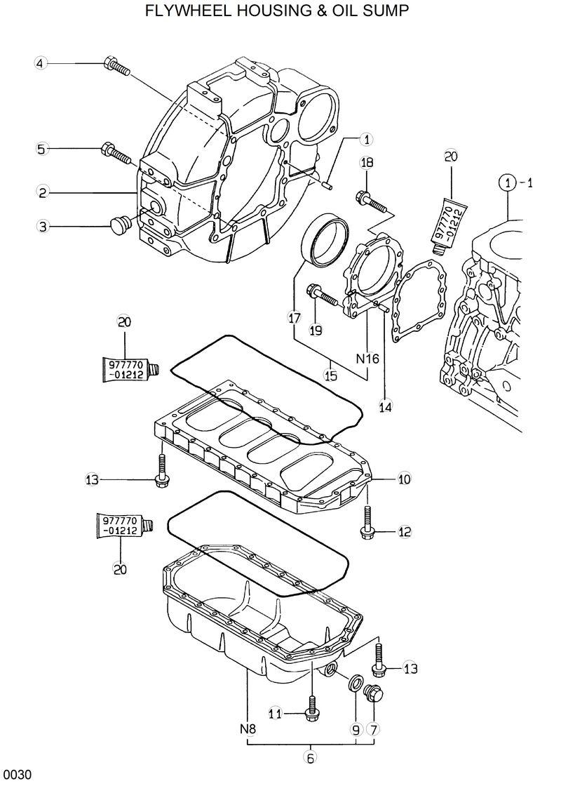 Схема запчастей Hyundai HSL610 - FLYWHEEL HOUSING &amp; OIL SUMP 