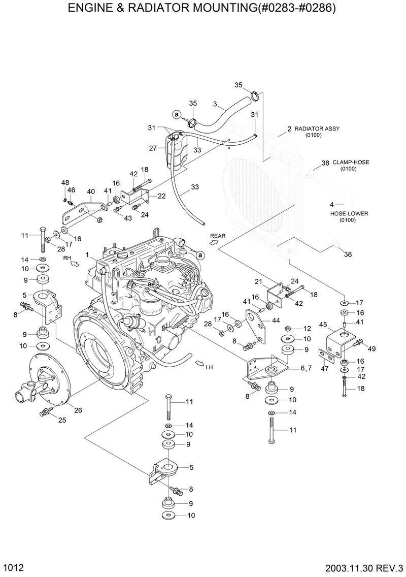 Схема запчастей Hyundai HSL610 - ENGINE &amp; RADIATOR MOUNTING(#0283-#0286) 