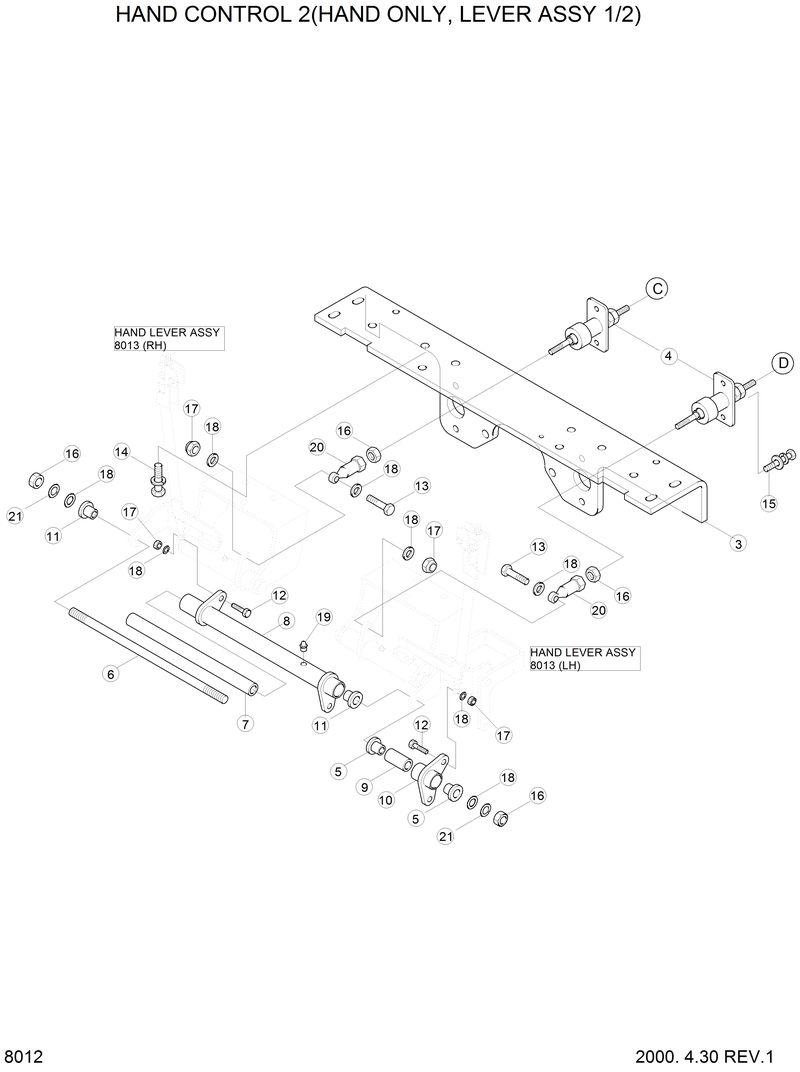 Схема запчастей Hyundai HSL610 - HAND CONTROL 2(HAND ONLY,LEVER ASSY 1/2) 