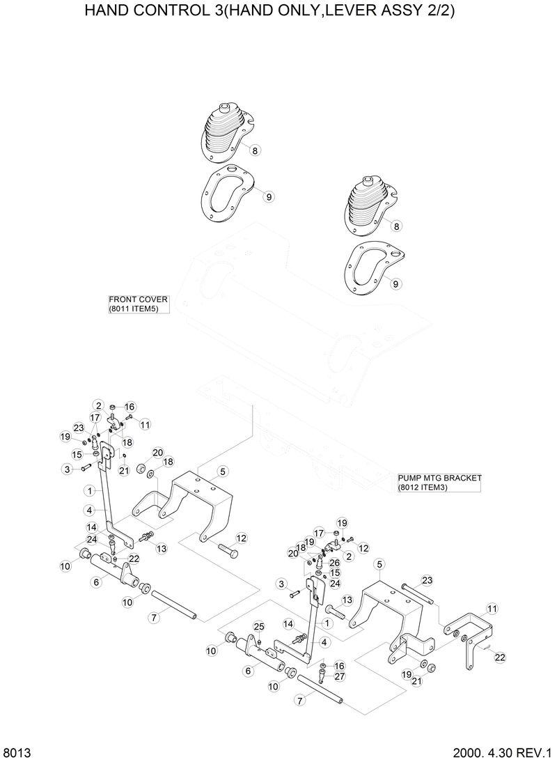 Схема запчастей Hyundai HSL610 - HAND CONTROL 3(HAND ONLY,LEVER ASSY 2/2) 