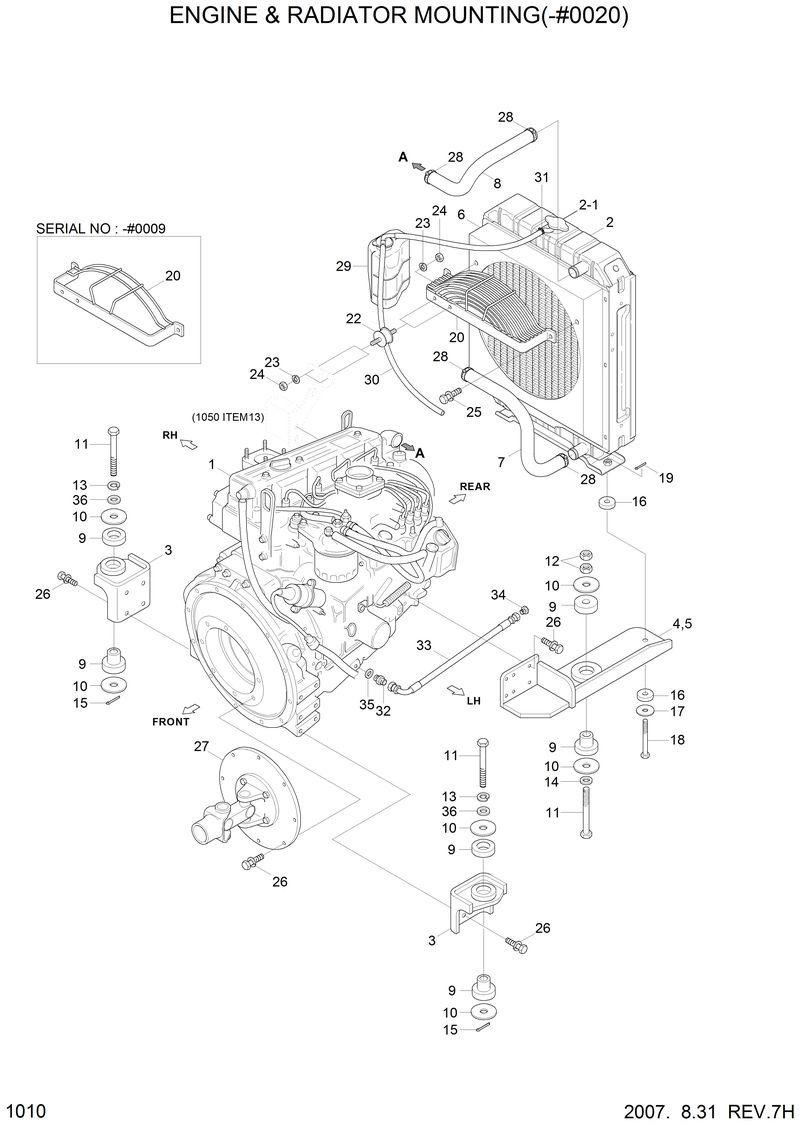 Схема запчастей Hyundai HSL810 - ENGINE &amp; RADIATOR MOUNTING(-#0020) 