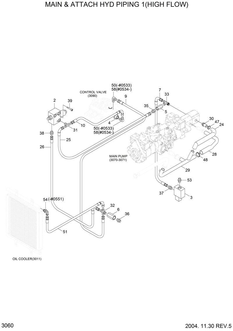 Схема запчастей Hyundai HSL810 - MAIN &amp; ATTACH HYD PIPING 1(HIGH FLOW) 