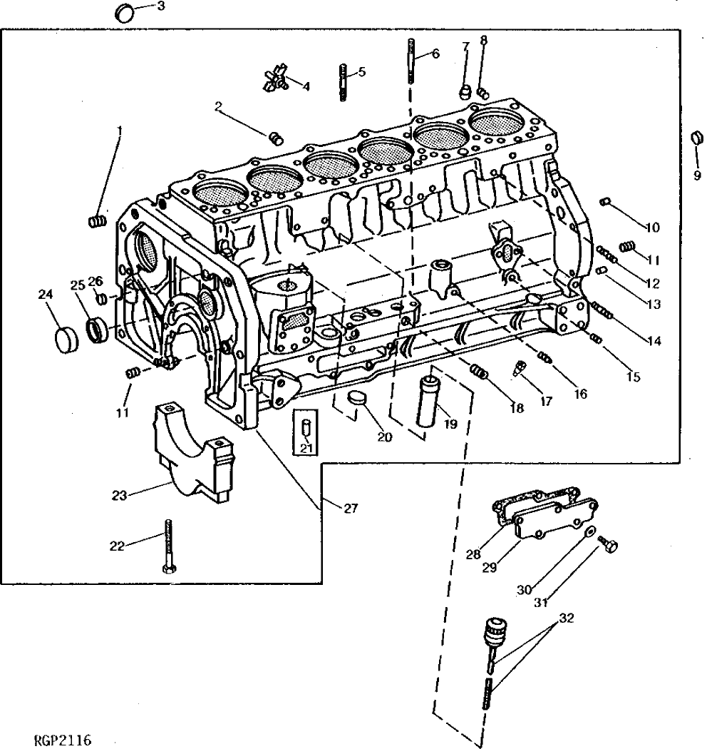 Схема запчастей John Deere 90 - 1A - CYLINDER BLOCK AND DIPSTICK 10 - ENGINE