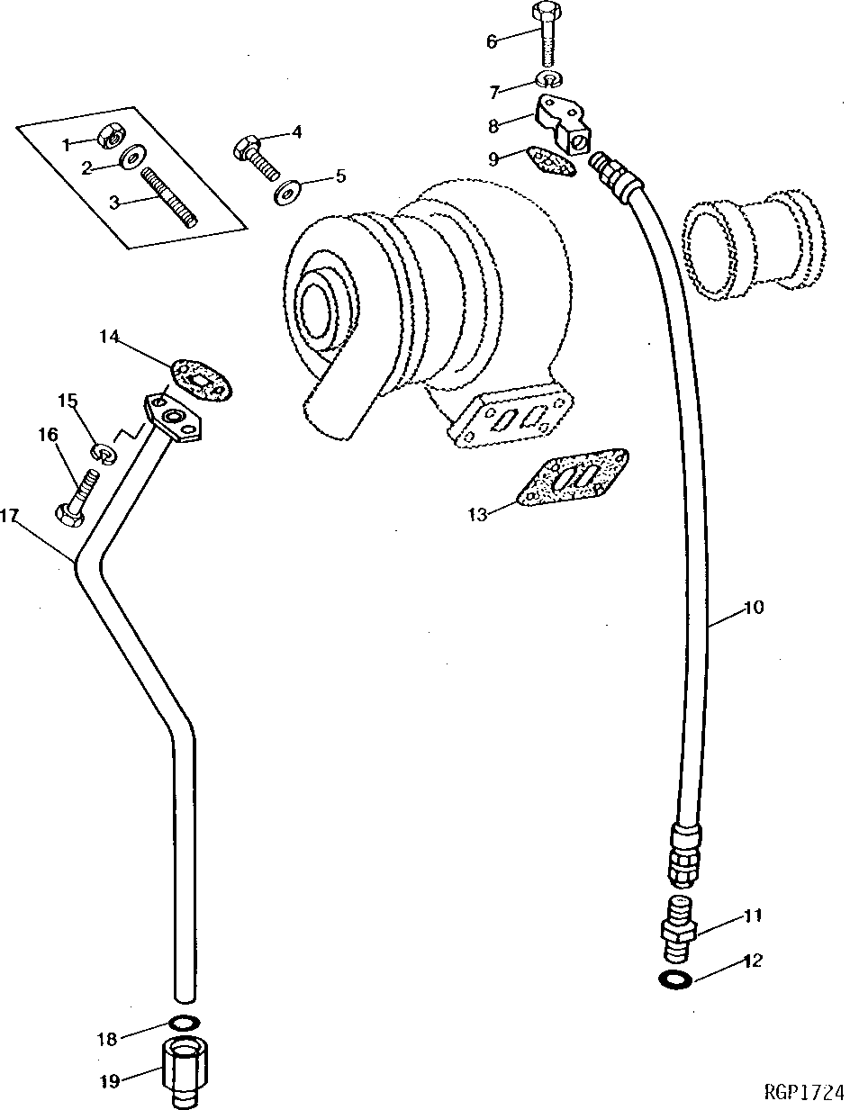 Схема запчастей John Deere 90 - 1A - TURBOCHARGER OIL PIPES 15 - INTAKE AND EXHAUST SYSTEM