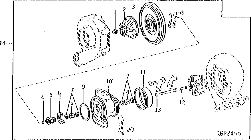 Схема запчастей John Deere 90 - 3A - TURBOCHARGER CENTER HOUSING WITH ROTATING PARTS 15 - INTAKE AND EXHAUST SYSTEM