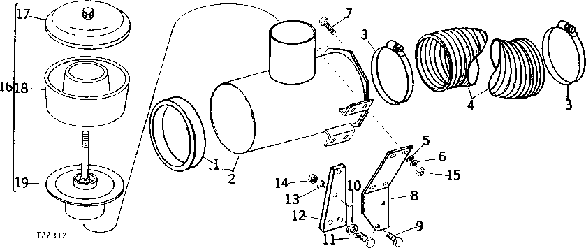 Схема запчастей John Deere 90 - 5 - PRE-CLEANER AND AIR CLEANER ADAPTER 15 - INTAKE AND EXHAUST SYSTEM