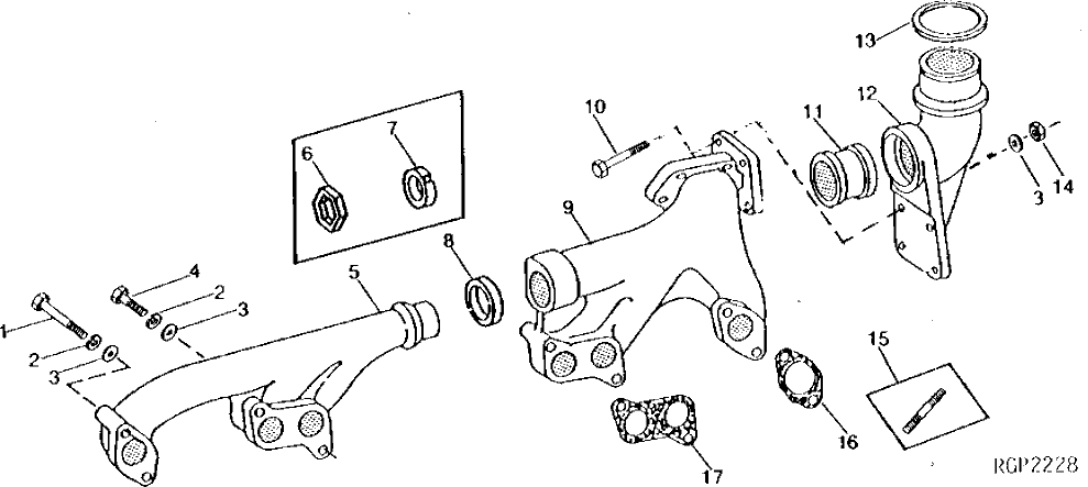 Схема запчастей John Deere 90 - 7 - EXHAUST MANIFOLDS AND ELBOW 15 - INTAKE AND EXHAUST SYSTEM