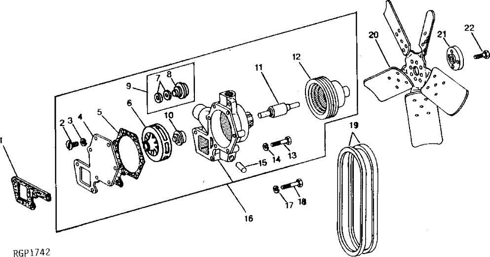 Схема запчастей John Deere 90 - 7 - FAN AND WATER PUMP 25 - COOLING SYSTEM