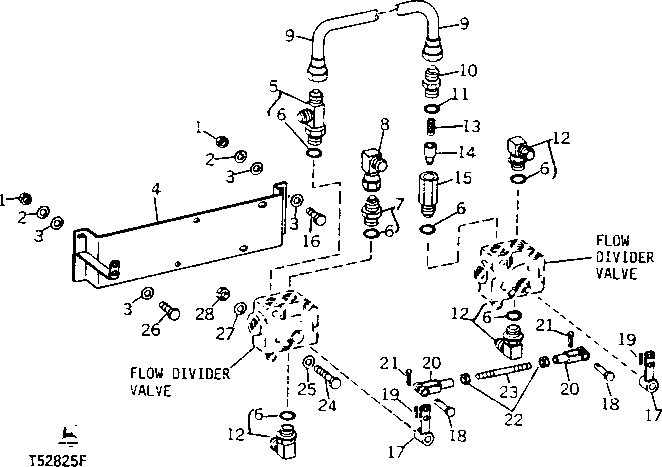 Схема запчастей John Deere 90 - 17 - FLOW DIVIDER, BRACKET AND OIL LINE 60 - HYDRAULIC SYSTEM