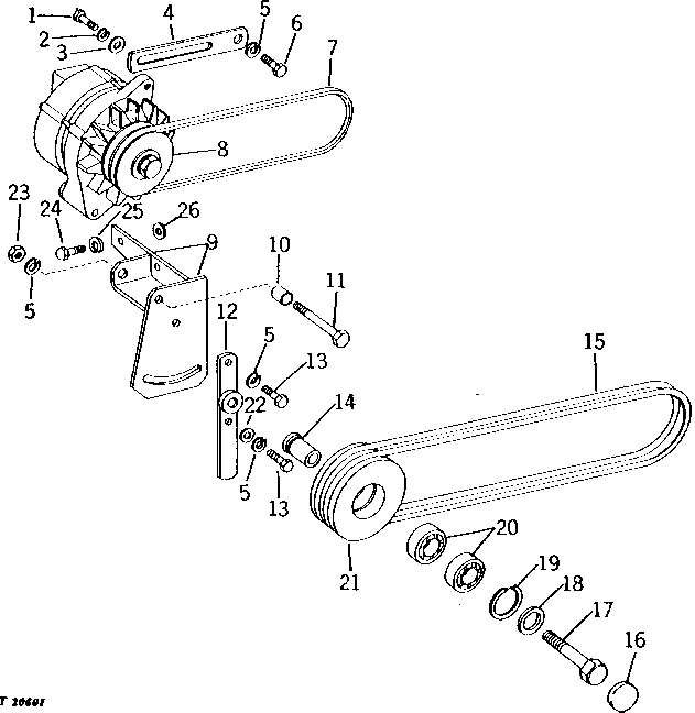 Схема запчастей John Deere 90 - 3 - ALTERNATOR AND MOUNTING BRACKET 85 - ALTERNATOR, STARTING MOTOR, REGULATOR AND BATTERIES