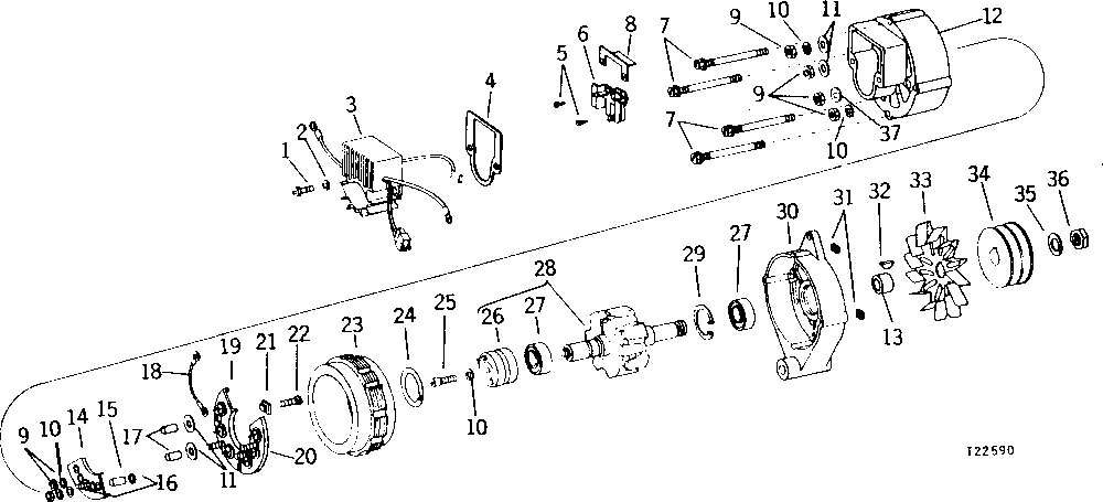 Схема запчастей John Deere 90 - 6 - ALTERNATOR AND REGULATOR 85 - ALTERNATOR, STARTING MOTOR, REGULATOR AND BATTERIES