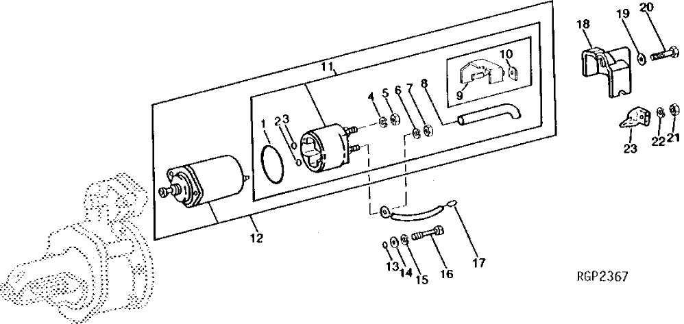 Схема запчастей John Deere 90 - 15 - STARTER SOLENOID SWITCH 85 - ALTERNATOR, STARTING MOTOR, REGULATOR AND BATTERIES