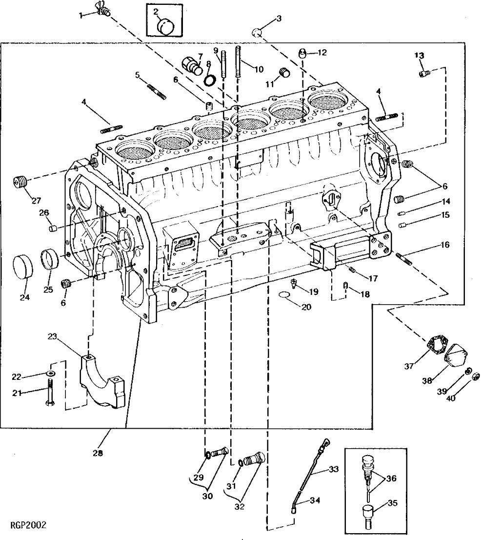 Схема запчастей John Deere 90B - 2 - CYLINDER BLOCK, FITTINGS AND MAIN BEARING CAP 10 - ENGINE