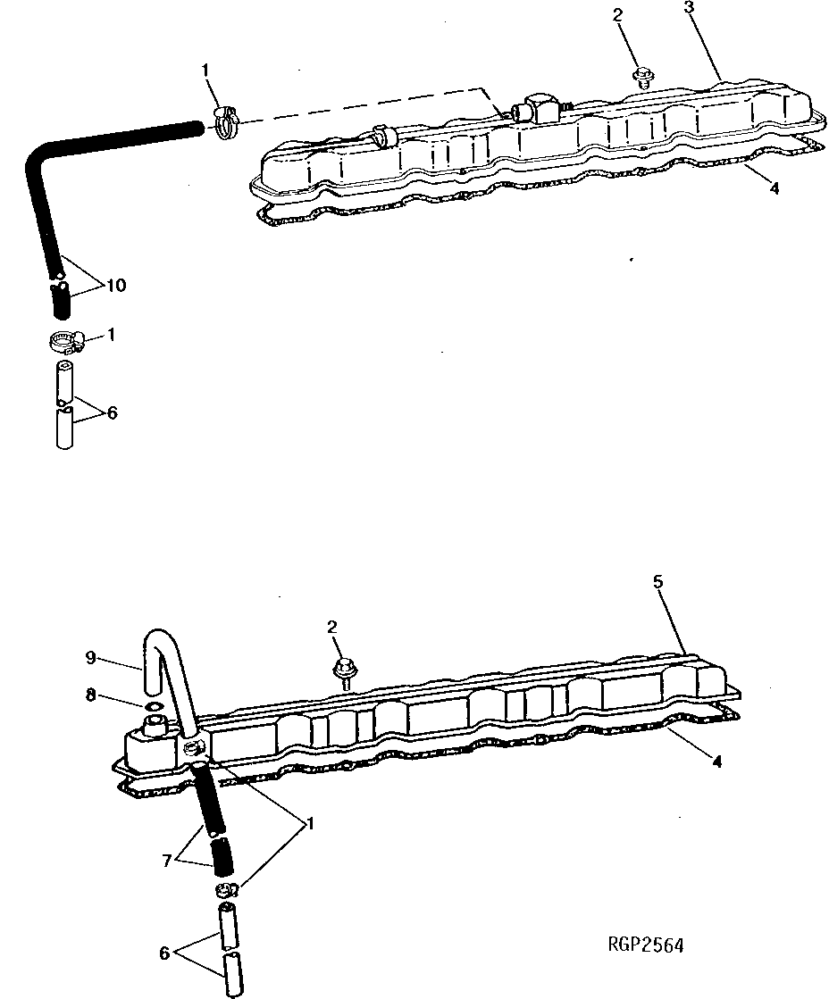 Схема запчастей John Deere 90B - 22 - ROCKER ARM COVER AND VENTILATOR TUBE 10 - ENGINE