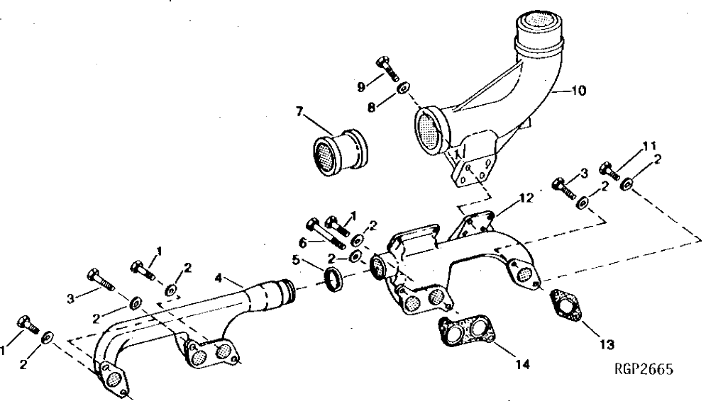 Схема запчастей John Deere 90B - 12 - EXHAUST MANIFOLDS AND ELBOW 15 - INTAKE AND EXHAUST SYSTEM