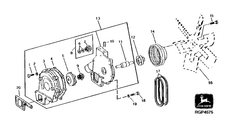 Схема запчастей John Deere 90B - 3 - WATER PUMP AND FAN 25 - COOLING SYSTEM