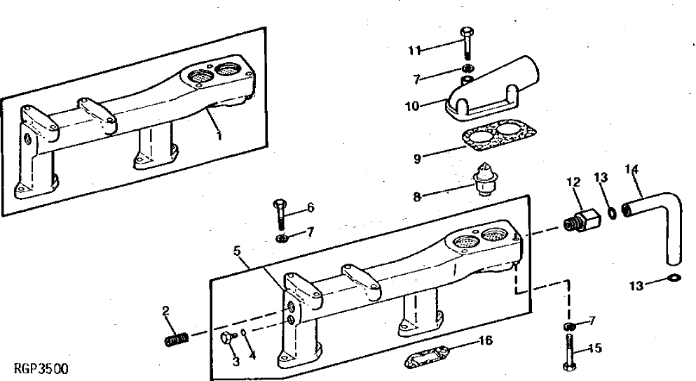 Схема запчастей John Deere 90B - 4 - WATER MANIFOLD AND THERMOSTATS 25 - COOLING SYSTEM