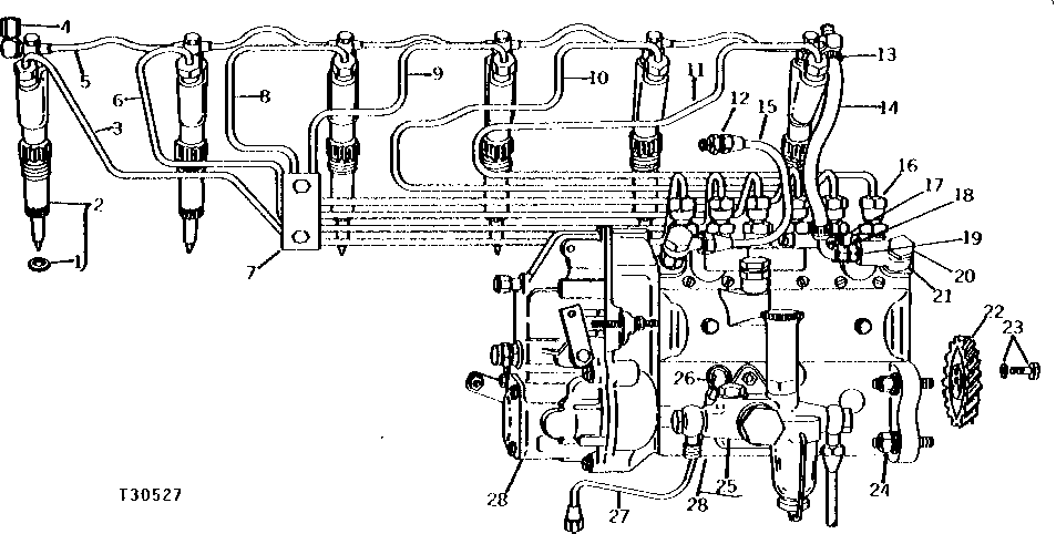 Схема запчастей John Deere 90B - 6 - FUEL INJECTION PUMP, NOZZLES AND LINES (ESN -445569) 30 - FUEL SYSTEM