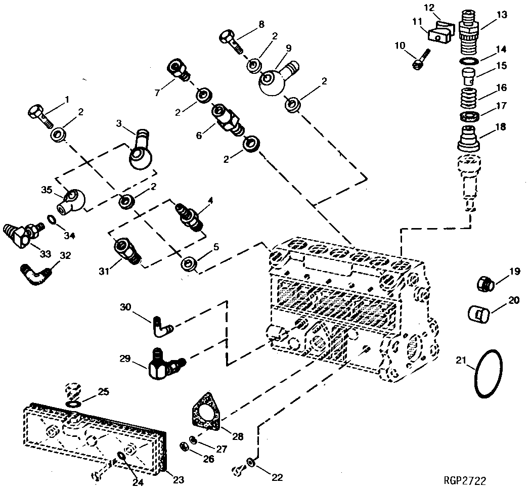 Схема запчастей John Deere 90B - 4 - FUEL INJECTION PUMP HOUSING CONNECTORS 35 - FUEL INJECTION PUMP