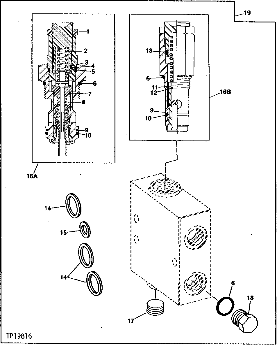 Схема запчастей John Deere 90B - 54 - REPLACEMENT COMBINED FLOW INLET SECTION VALVE 50 - HYDRAULIC PUMP AND CONTROL VALVE