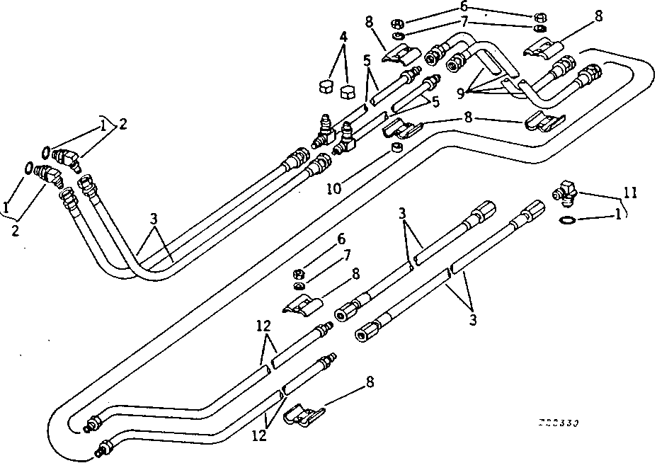 Схема запчастей John Deere 90B - 4 - OIL LINES, VALVE TO BUCKET CYLINDER 60 - HYDRAULIC SYSTEM