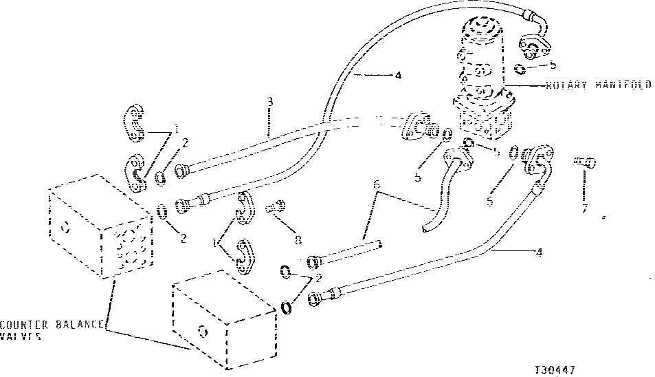 Схема запчастей John Deere 90B - 12 - HYDRAULIC OIL LINES FROM COUNTERBALANCE VALVE TO ROTARY MANIFOLD 60 - HYDRAULIC SYSTEM