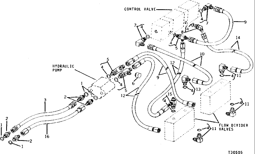 Схема запчастей John Deere 90B - 16 - HYDRAULIC PUMP OIL LINES 60 - HYDRAULIC SYSTEM