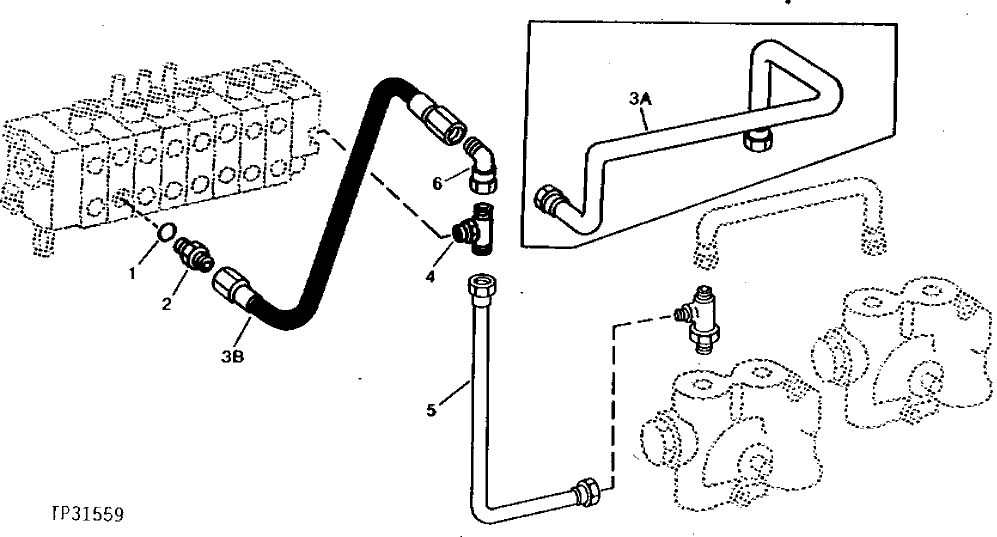 Схема запчастей John Deere 90B - 22 - CONTROL VALVE OUTLET TO FLOW DIVIDER HYDRAULICS 60 - HYDRAULIC SYSTEM