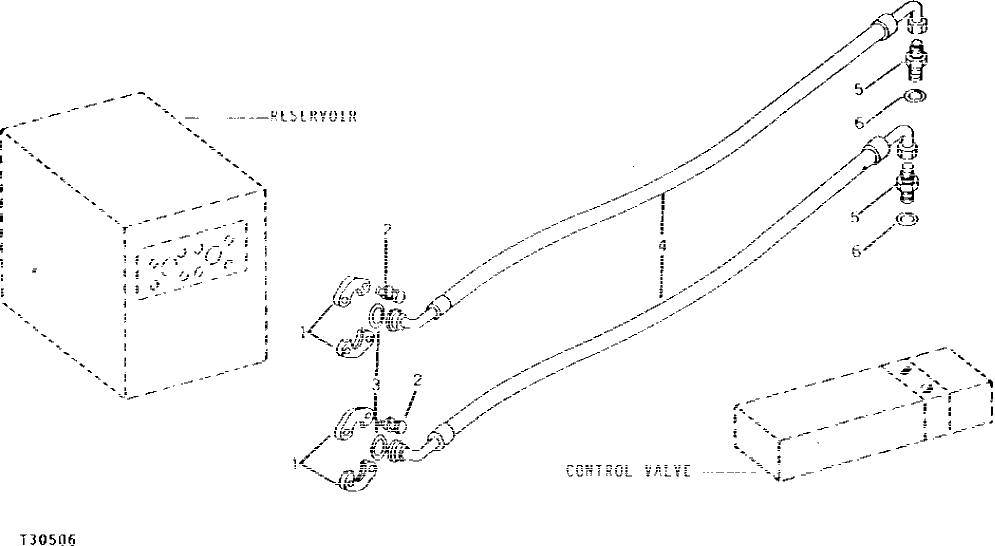 Схема запчастей John Deere 90B - 25 - OIL LINES, CONTROL VALVE TO OIL FILTER ON RESERVOIR 60 - HYDRAULIC SYSTEM