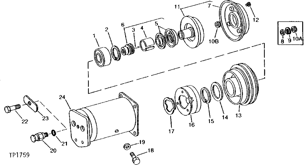 Схема запчастей John Deere 90B - 21 - COMPRESSOR, COIL, CLUTCH AND PULLEY 75 - CAB