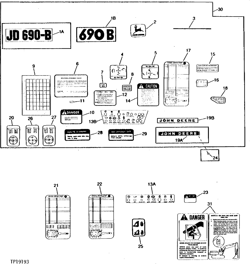 Схема запчастей John Deere 90B - 2 - DECALS AND LABELS 90 - DECALS, ENGINE OIL AND GASKET SETS