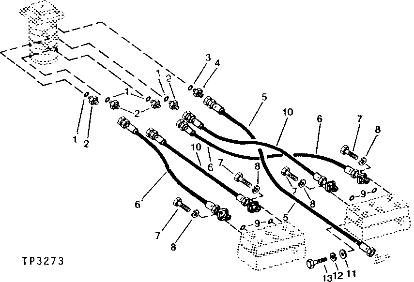Схема запчастей John Deere 90 - 11 - ROTARY MANIFOLD TO COUNTERBALANCE VALVE HYDRAULICS 260 - AXLES AND SUSPENSION SYSTEMS 2