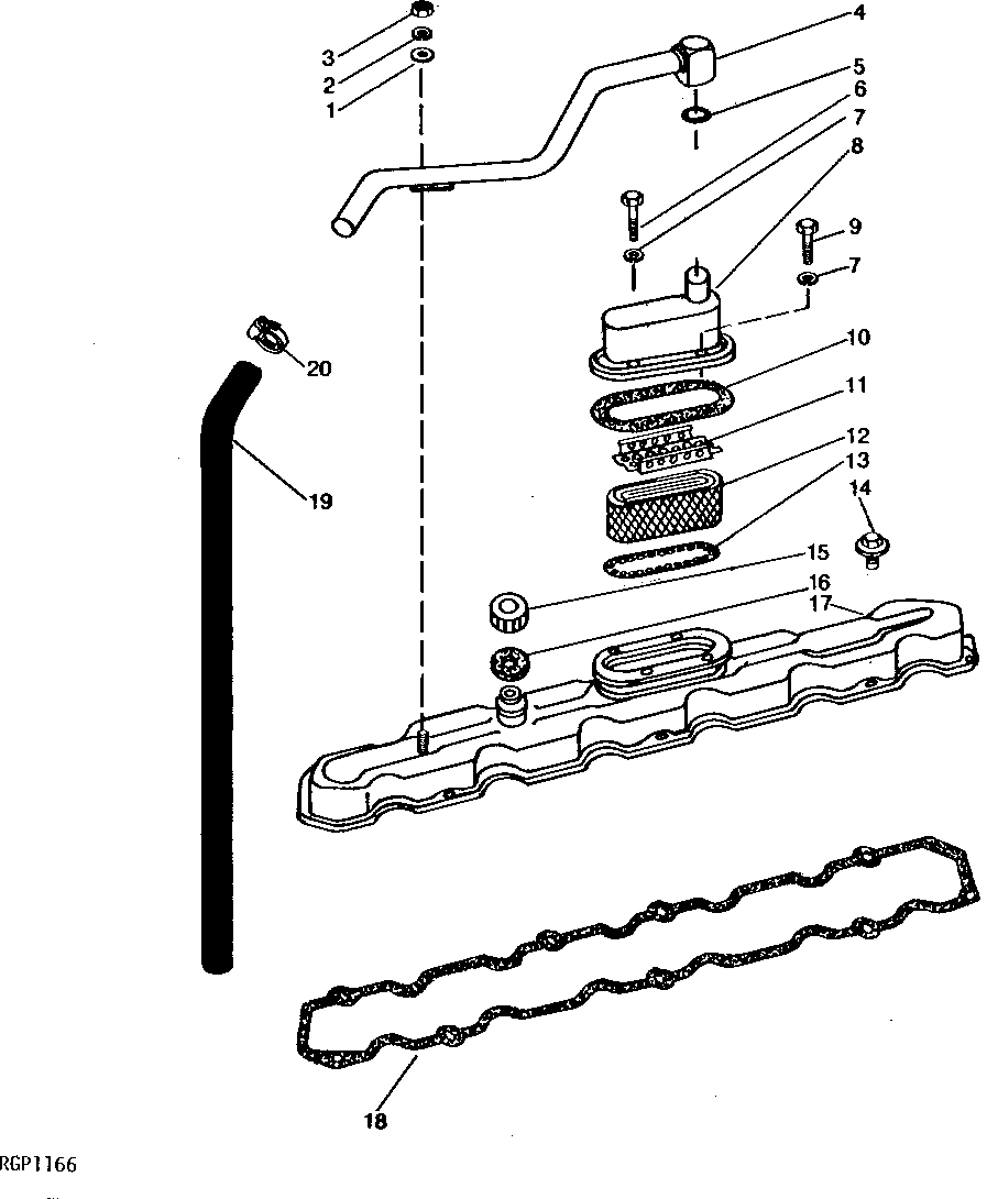 Схема запчастей John Deere 90 - 4 - ROCKER ARM COVER AND CRANKCASE VENT 402 - ENGINE 4